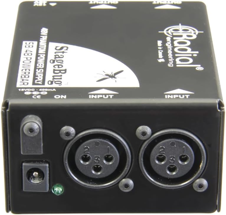 Radial Engineering StageBug SB-48 Phantom Power Supply Bundle w/Pig Hog PHM10 8mm Mic XLR Cable and Liquid Audio Polishing Cloth