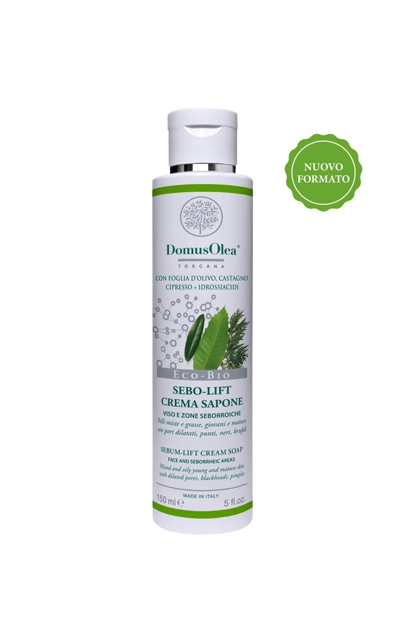SEBO-LIFT CREMA SAPONE – Pelli Miste e Grasse - Deterge, Purifica e Leviga – Contrasta Brufoli, Punti Neri e Pori Dilatati – Con AHA e Zinco – 150ml – ECO-BIO - Domus Olea Toscana