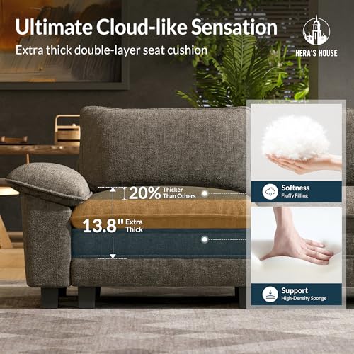 Image of HERA'S HOUSE 124 inch Oversized Modular Sectional Straight Sofa,Chenille Ash | 3-Seater Living Room Couches, Wider Armrest and Deep Seat, Comfy Cloud Couch with Ottoman, Light Gray