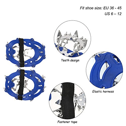Crampon, Andoer 19 dentes Crampons de aço inoxidável Correia de náilon para calçados antiderrapantes