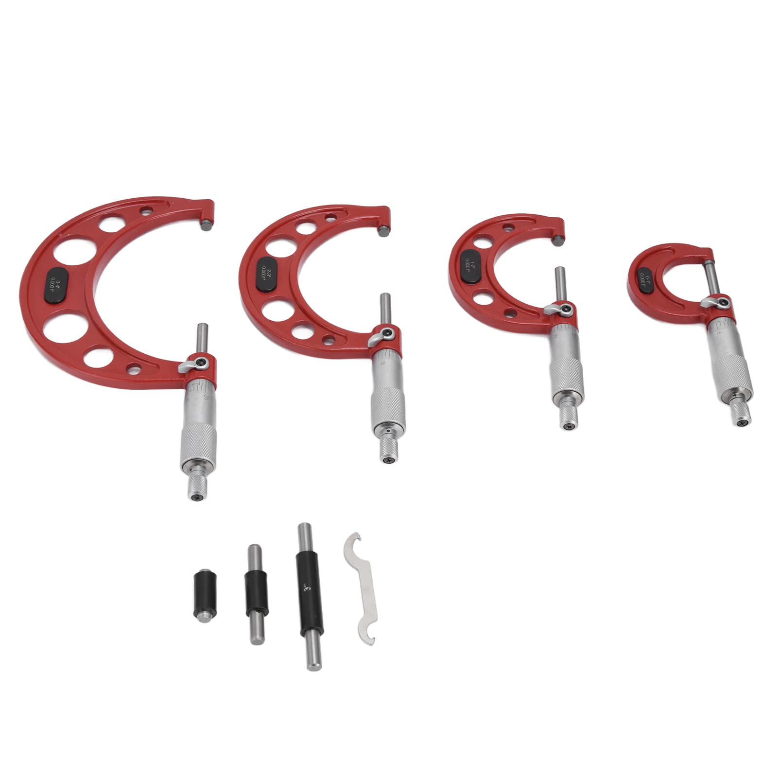 4-teiliges Außenmikrometer-Set, 0,0001 Zoll Genauigkeit, Maschinenwerkzeug zum Messen des Durchmessers 0,4 Zoll, lasergraviertes Edelstahl-Mikrometer