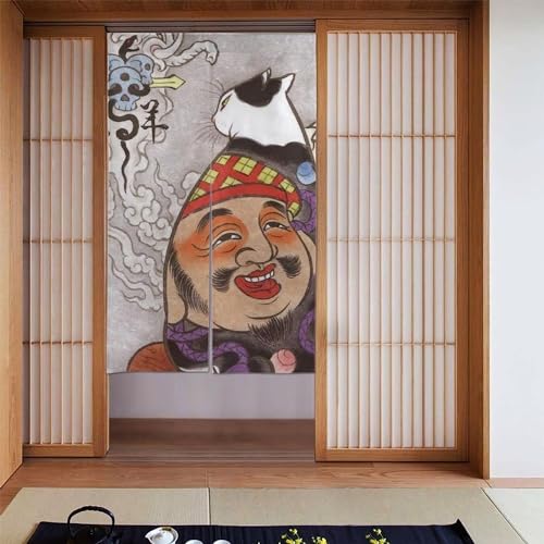 のれん 和風 浮世絵 猫柄 間仕切り おしゃれ 遮光 目隠し 暖簾 ドアカーテン 北欧 厚手 断熱防寒 インテリア リビング キチン ロング カーテン 玄関 飲食店 出入り口 洗面所 台所用 四季兼用 86x143cm