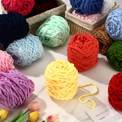 Image of Buryeah 40 Skeins Soft Chenille Yarn for Crocheting 2187 Yards Multicolored Blanket Velvet Bulky Thick Fluffy Plush Fluffy Yarn for Hand Knitting DIY Rugs Scarf Gloves Stuffed Animals Bags(20 Colors)