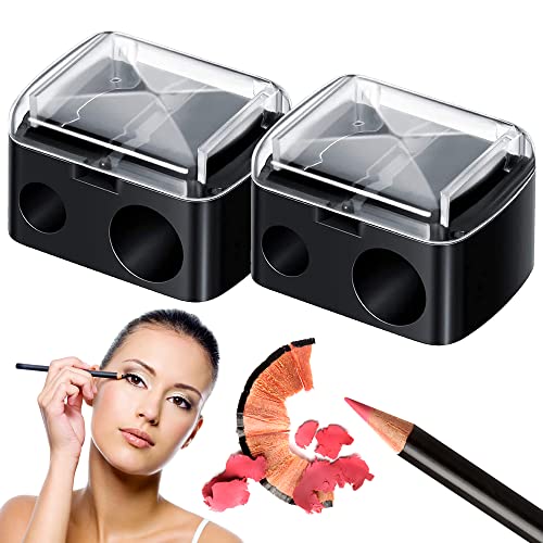 Paquete de 2 sacapuntas de delineador de ojos,Sacapuntas de maquillaje de 2 agujeros para sacapuntas de ojos grandes y pequeños,Sacapuntas de delineador de ojos,Sacapuntas de lápiz de maquillaje doble