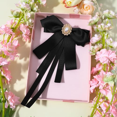 Black Tie for Women Bow Ties Adjustable Black Bowtie Clip on Bow Ties Pre Tied Bowtie Ribbon Rhinestone Tie for Shirt Girl Ladies Party Daily Cosplay School Uniform Collared Blouse Shirt Dress 7