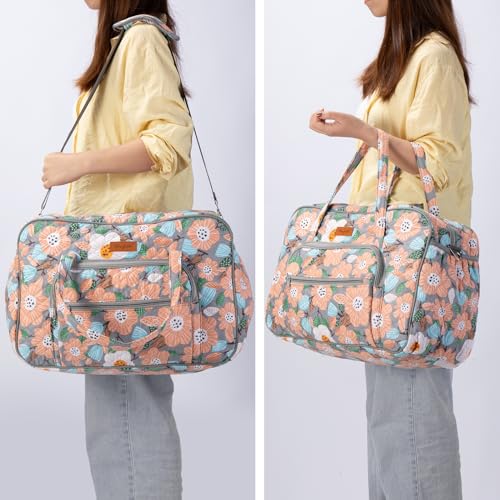 Image of Yarn Storage Organizer, Knitting Crossbody Bag, Large Crochet Tote Bag Yarn Holder Case for Carrying Projects, Knitting Needles, Crochet Hooks and Other Accessories (Flower-Grey)