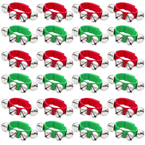 24 Pcs Christmas Band Wrist Bells,Adjustable Musical Hand Bells,Musical Ankle Bell for Christmas Party Favors,Gift(Red & Green)