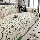 Fansu Felpa Funda de sofá 1 2 3 4 5 Plazas Cómoda Manta Cubre Sofa Grande Multiusos Funda Protectora de Sofás Flores Toalla Cubre Sofà Cubierta de sofá para Hogar Oficina (Verde,180x420cm)