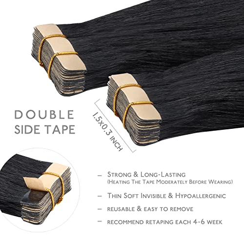 Wennalife Tape in Hair Extensions Human Hair, 20pcs 22 Inch 50g #1 Jet Black Remy Human Hair Extensions, 1-Tape#1 Jet Black - Image 3