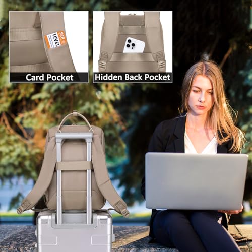 Image of Chantria Slim Backpack for Women Stylish 14-inch Laptop Bag 13L Multi-pocket Water-resistant Daypack with Top Handheld & Luggage Strap,Ladies Backpack for Office Casual College