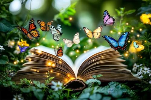 Adultos y Principiantes Diamond Painting Taladro Completo 5D DIY Arts Kits Libro De Mariposas De Colores Imagen Diamante Pintura Pintura Para Decoración Pared Hogar Taladro Redondo 20x30cm C0724