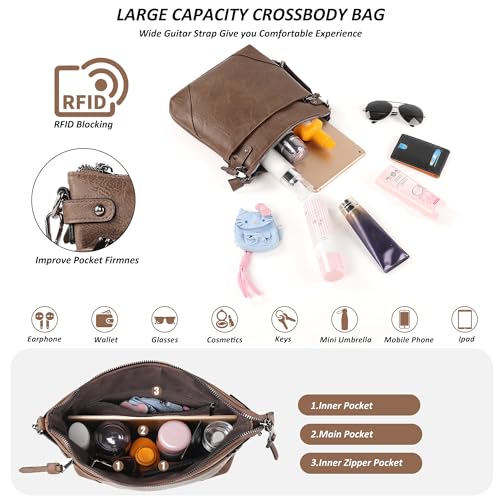 Image of TANTOMI Crossbody Bags for Women, Vegan Leather Hobo Purse for Travel, Shoulder Handbags with Adjustable Wide Strap