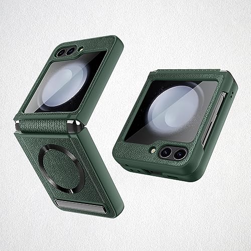 Étui de protection Samsung Galaxy Z Flip 5 coque rigide chic en cuir vert