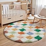 Picture of PureCozy Checkered Rug 4x4 for Living Room, Modern Neutral Shag Rug Super Soft Washable Fluffy Rugs Indoor Fuzzy Carpet for Bedroom Home Dorm Aesthetic Decor