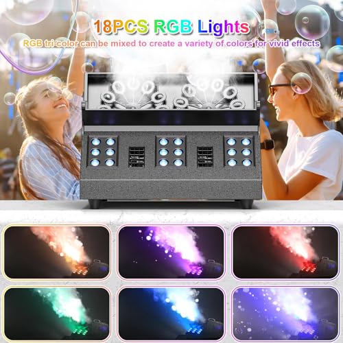 Máquina de humo con burbujas – 1500 W automático de burbujas con luces LED RGB para iluminación de escenario, fiesta, boda, Halloween, Navidad – Altura de humo de hasta 6 m