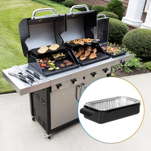 Image of Grease Pan for Charbroil 9328812P06 G416-0015-W1 Grease Catcher with 15-Pack Aluminum Disposable Drip Pan for Charbroil Performance 463331221 463365021 and More