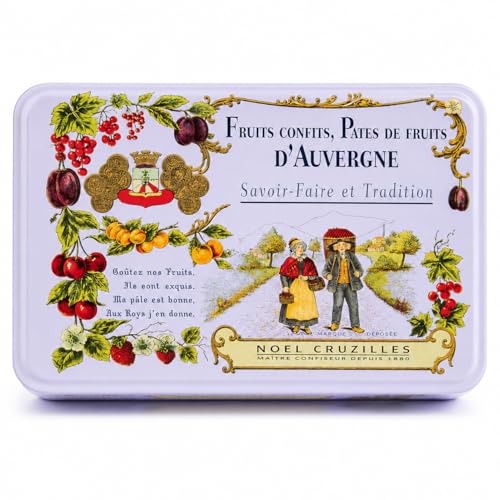 Cruzilles Pâtes de Fruits Assorted French Fruit Jellies in Decorative Purple Tin, 7 oz Gourmet Candy Gift Box