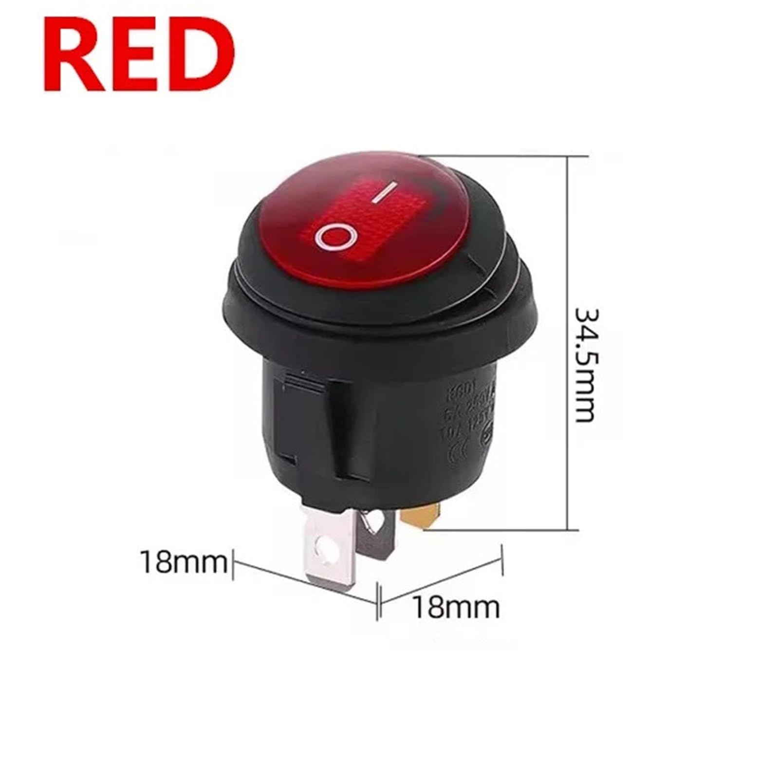 Interrupteur rond SPST 3 broches, interrupteur à bascule 6A 10A 250V 125V AC LED