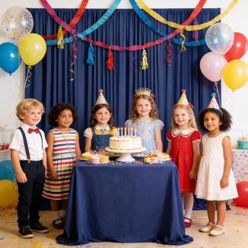 Image of 2 Panels Navy Blue Backdrop Curtain, 10 x 10 Feet Polyester Background Curtains for Parties, Weddings, Baby Showers, Halloween, Christmas, Birthday Party Photoshoot Backdrop Curtains Decorations