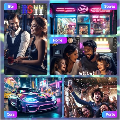 Image of FAHKNS Programmable LED Sign Matrix Panel, Flexible Bright Advertising Scrolling LED Sign, Bluetooth App Control LED Sign for Car Shop Store Advertising Party Bar, 7''x3''