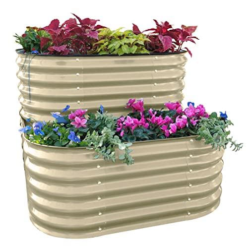 Vego garden Cascading Raised Garden Planter Box Outdoor Metal Galvanized Gardening Bed for Vegetables Herb & Flower, Pearl White