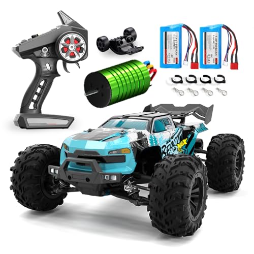 1:16 Scale 4WD Brushless Remote Control Car for Adults, 80KM/H High Speed RC Monster Truck with 2.4G All Terrain Off-Road Racing, LED Lights, Dual Batteries Vehicle for Beginners