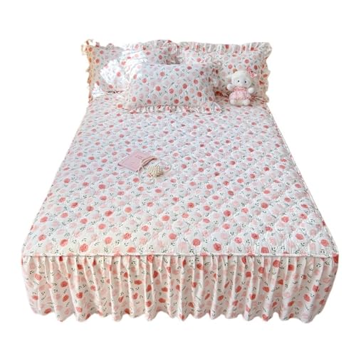 Falda de Cama Acolchada con Cuatro Esquinas, Falda de Cama de colchón Gruesa con Estampado de Flores elásticas, Sábana Individual/Queen/King, 1 ud.(Color-G,200x220x45cm 1pc)