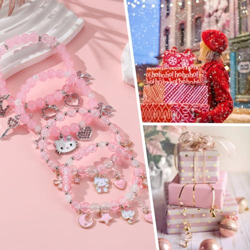 Zaeharee Z-B-2024 2Pcs Kawaii Cute Bracelets Set Anime Y2K Bracelets Friendship Bracelets Heart-Bow-Pentagram-Crown Charm Bracelets Pink Crystal Bead Elastic Bracelets Birthday Christmas Jewelry Present thumb #5
