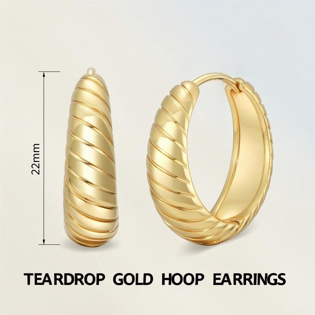 Gold Plated Hoop Earrings for Women 14K Gold Earrings for Women Design Hypoallergenic Lightweight Teardrop Gold Hoop Earrings Womens Hoops 13/18/22MM - Image 4