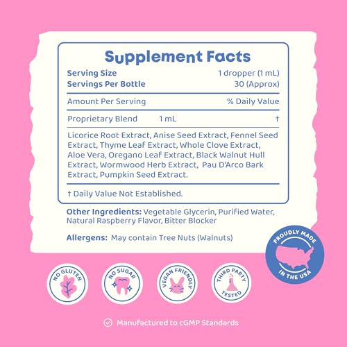 Image of JoySpring ParaPatrol Kids' Herbal Blend - Alcohol-Free Liquid Supplement with Black Walnut and Wormwood Extract | Supports Digestive Health | Natural Raspberry Flavor - 30 Servings (Pack of 3)