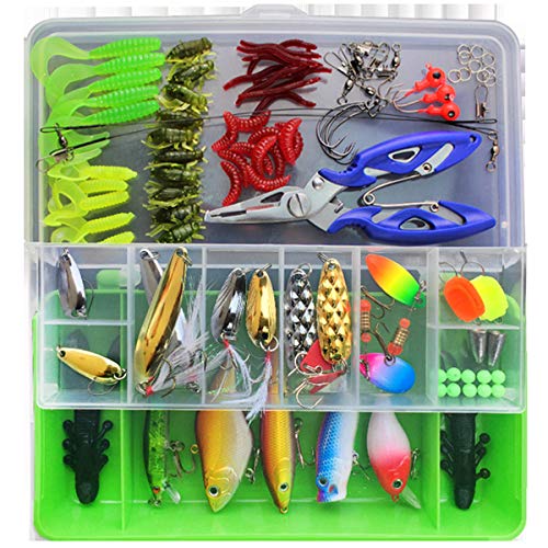 CHAWHO Leurre de Pêche Mixte 101Pcs Kits de Leurre de Pêche avec Boîte de Appâts Durs Leurres Appâts Spinner et Souples Leurres Artificiels Leurres pour Eau Douce Salée Cover