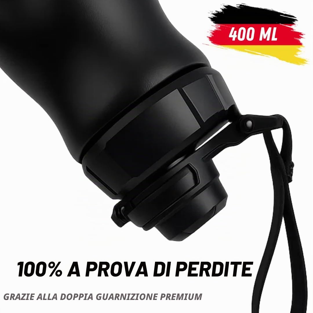 Shaker termico | 300 ml fino a 400 ml | shaker per proteine piccolo | shaker per proteine in acciaio inox con sfera | senza BPA & antigoccia | fino a 24 ore di frullati freddi (nero notturno