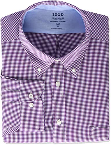 IZOD mens Regular Fit Stretch Fx Cooling Collar Check Dress Shirt, Deep Plum, 18 -18.5 Neck 34 -35 Sleeve XX-Large US