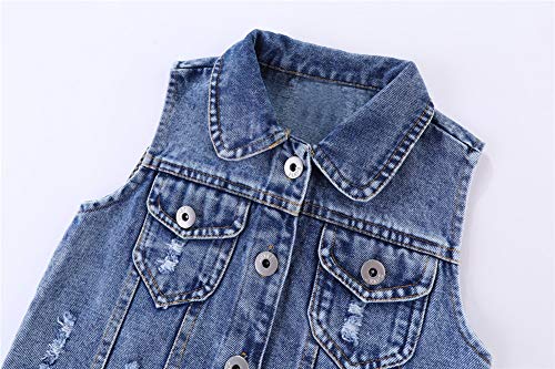 Mud Kingdom Toddler Girls Denim Vest Outerwear Button-Down Lapel Retro Ripped Jean Jacket Sequins Blue 4T #TOP2