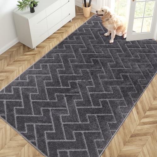 PURRUGS Easy Care Area Rug 4.5ft x 7ft, Non-Slip Machine Washable Entry Rug, Dog Door Mat, Stain Resistant Accent Rug for Hallway, Bedroom, Living Room and Mudroom, Grey