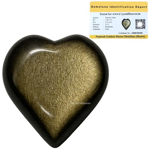 Image of Crystal Heaven Certified Golden Sheen Obsidian Heart Palm Pebbles Stones For Anxiety Stress Relief Massage - Aaa Grade Original Healing Gemstone Agate Heart Palm Stone For Yoga Meditation Spiritual