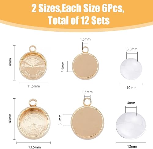 Miniatura 2 de SUPERFINDINGS Juego de bandejas colgantes redondas planas y redondas de 2 tamaños, 18 quilates, incluye 12 juegos de bisel en blanco con bandeja de