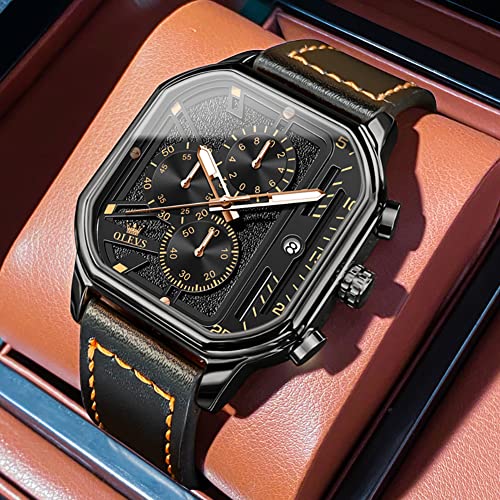 Image of OLEVS Square Watches for Men Chronograph Fashion Business Watch Luminous Waterproof Casual Wrist Watches