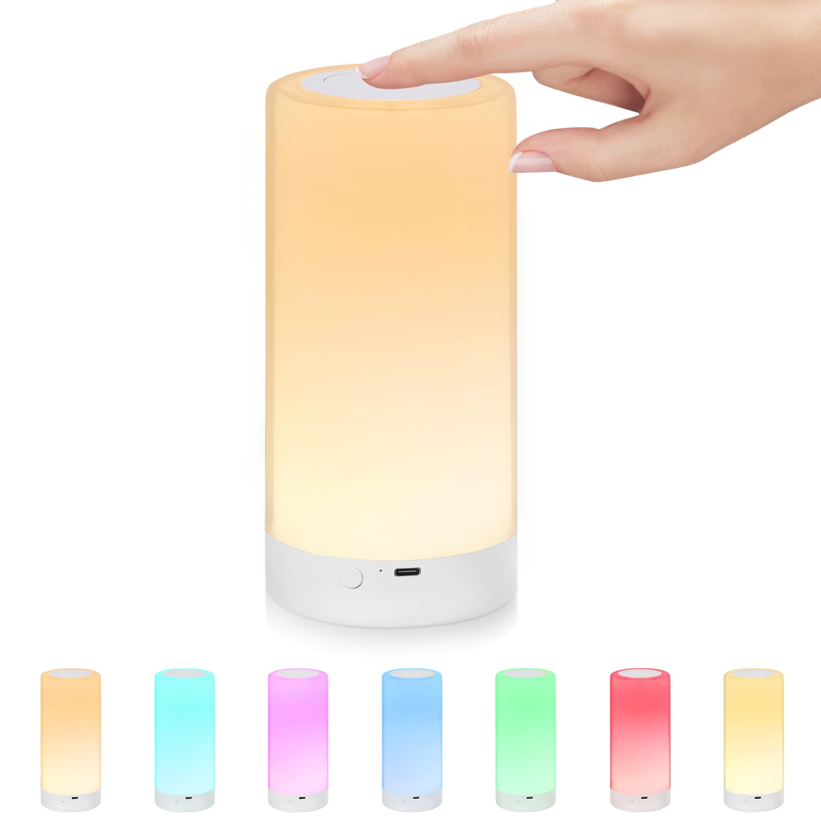 Table Lamp Touch Sensor Bedside Lamps Dimmable Warm White Light Color Changing RGB for Kids Holiday Camping Use