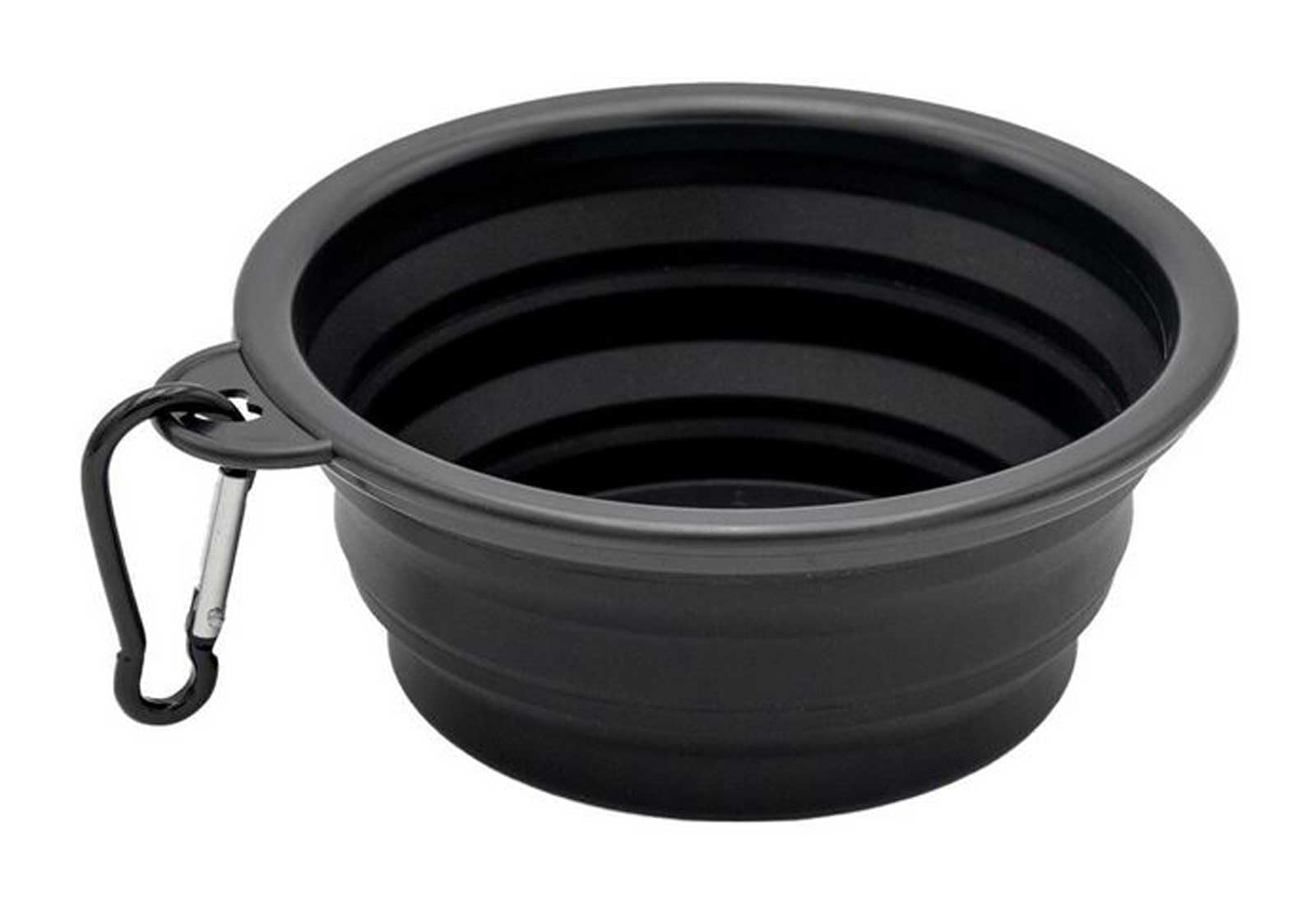 Harley-Davidson Collapsible Pet Bowl, Food Grade Silicone w/Carabiner Clip, Gray