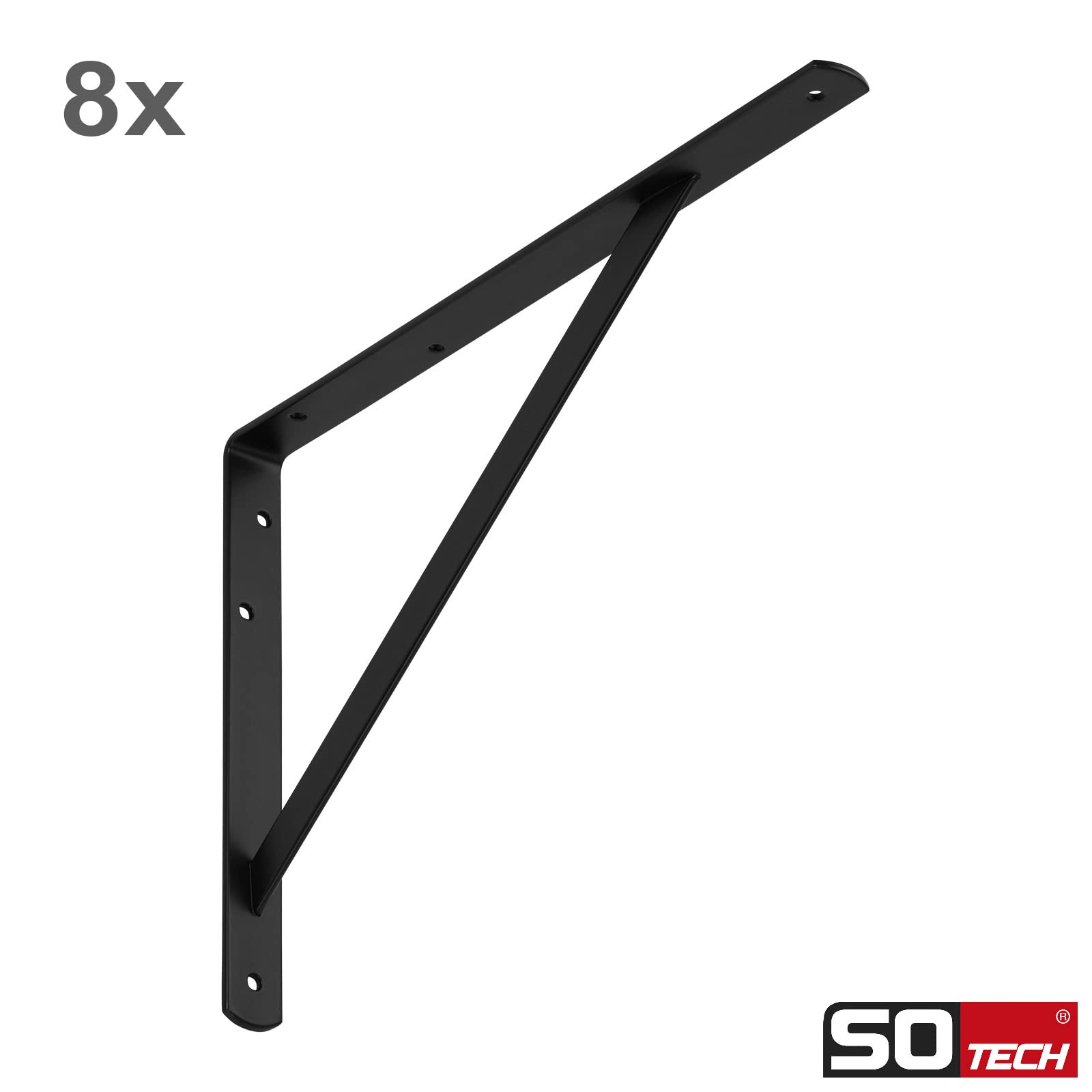 SOTECH 8er Set Regalkonsolen (400 x 275 x 30 mm, schwarz, pulverbeschichtet), Wandkonsolen mit Querstrebe zur Stabilisierung