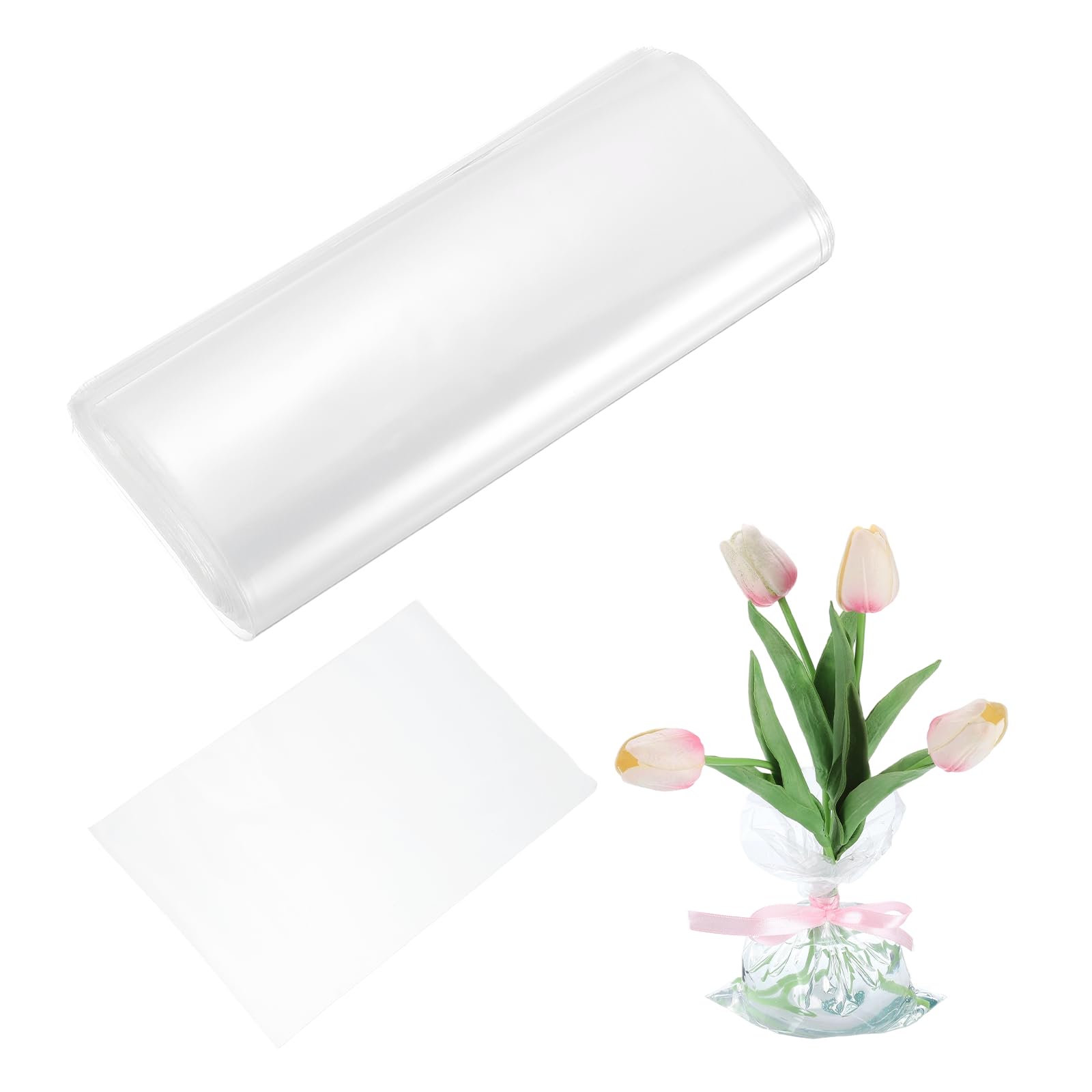 YELARXI Transparent Flower Packaging Bags, Clear Flower Bouquet Water Retention Bag Floral Wrapping Paper Sleeves- Fitting for (Floral Shops/Birthday/Graduation), 9.8 x 5.9 Inch & 150 Pcs