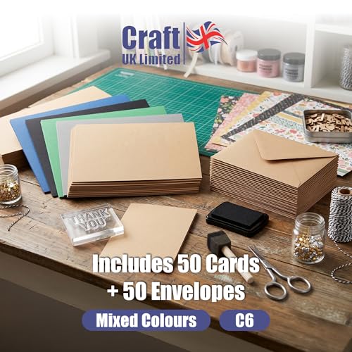 Image of Craft UK 2346 C6 Card and Envelope Pack of 50 - Deep Colours
