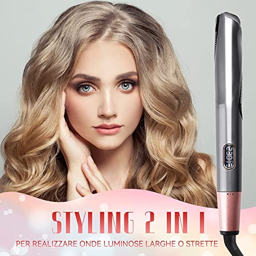 Foto von LOMUG Glätteisen Locken und Glätten,Glätteisen Lockenstäb 2 in 1 Lockenstab Curl & Straight Lockenwickler Haarglätter Einstellbare Temperatur mit LCD Display Stylingplatten für Glätten Locken Wellen
