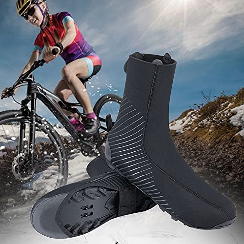 Soekodu Fahrradüberschuhe, wasserdichte Wiederverwendbare Neopren Dicke Fahrradüberschuhe mit Reflektierendem Design für Herren Damen, Rennrad MTB Mountainbike Fahrradzubehör (MTB-Schuhe,XXX-Large) Cover