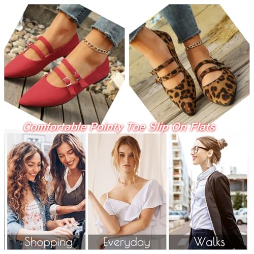 Women's Mary Jane Flats - Comfortable Leopard Ballet Shoes, Suede Slip-On Flats with Adjustable Strap, Closed Toe Dressy Shoes3
