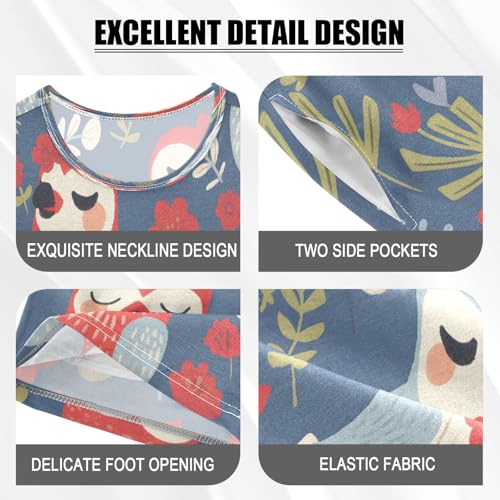 senya Short Sleeve Pajamas Sets Summer Cotton Sleepwear Flowers Birds Owl4