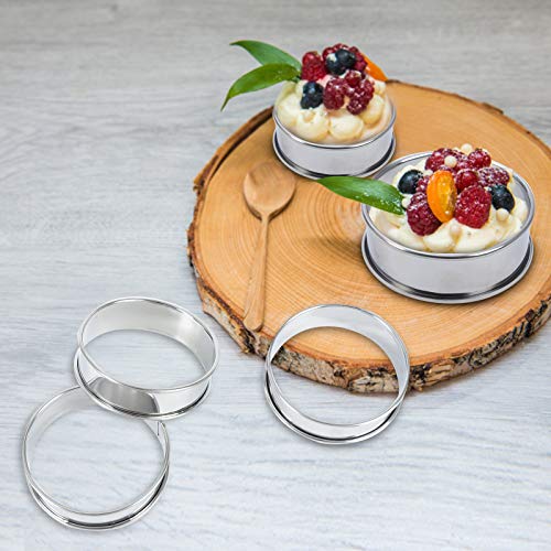 8PCS Stainless Steel Tart Rings Double Rolled Tart Rings 3.15\" English Muffin Rings Professional Crumpet Rings Metal Round Ring