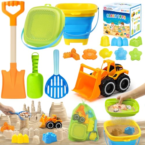 Collapsible Beach Sand Toys Set for Kids - Includes Bucket, Mesh Shovel, Filter Scooper & Castle Molds - Toddler Beach Toys for 1-3 & Kids Ages 4-8...