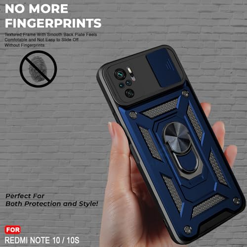 Image of AESTMO Tough Armor Redmi Note 10 / 10S Bumper Back Case Cover | Ring Holder & Sliding Camera Shield Cover | 360 Degree Protection Back Case Cover for Redmi Note 10 / 10S (Blue)